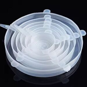 6pc White Silicone Durable Food Storage Lid Cover Stretch and Reusable
